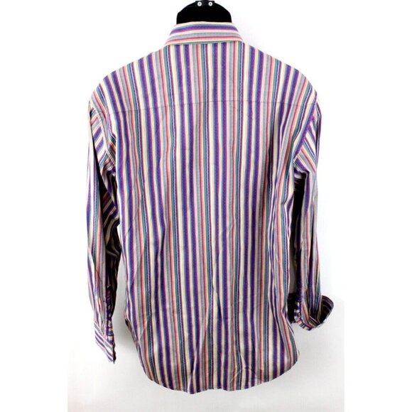 Robert Graham Mens Shirt Stripe Long Sleeve Button Flip Cuff Multi Sz L - Picture 9 of 14